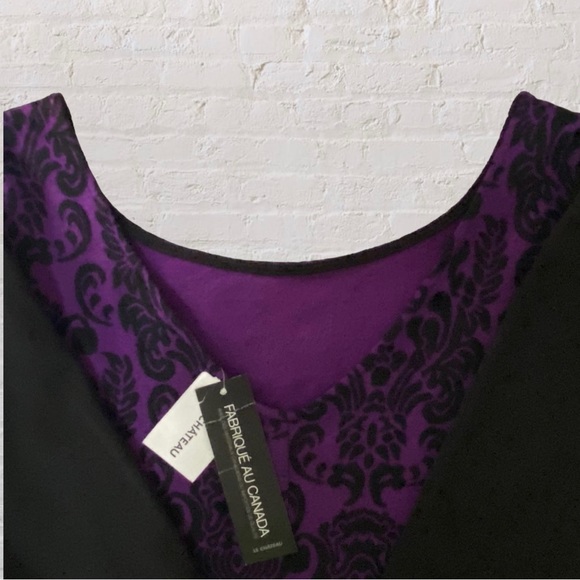 126. LE CHATEAU Mini-Dress - New With Tags - Black & Purple - Size Small - Picture 3 of 5